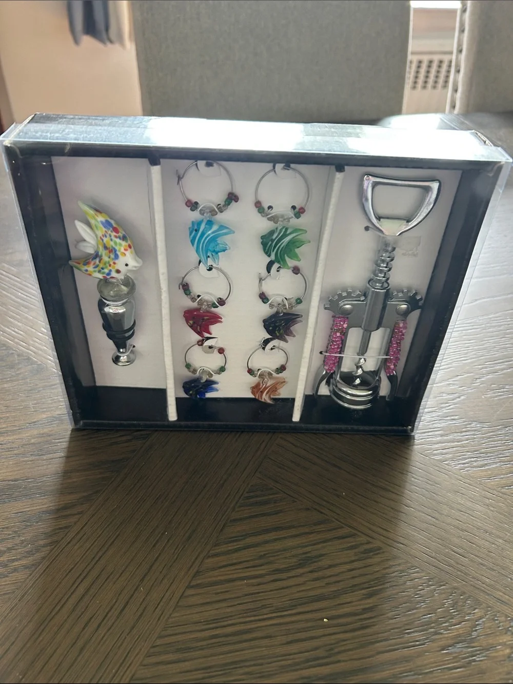 Glass Fish Wine Accessory Set - NIB